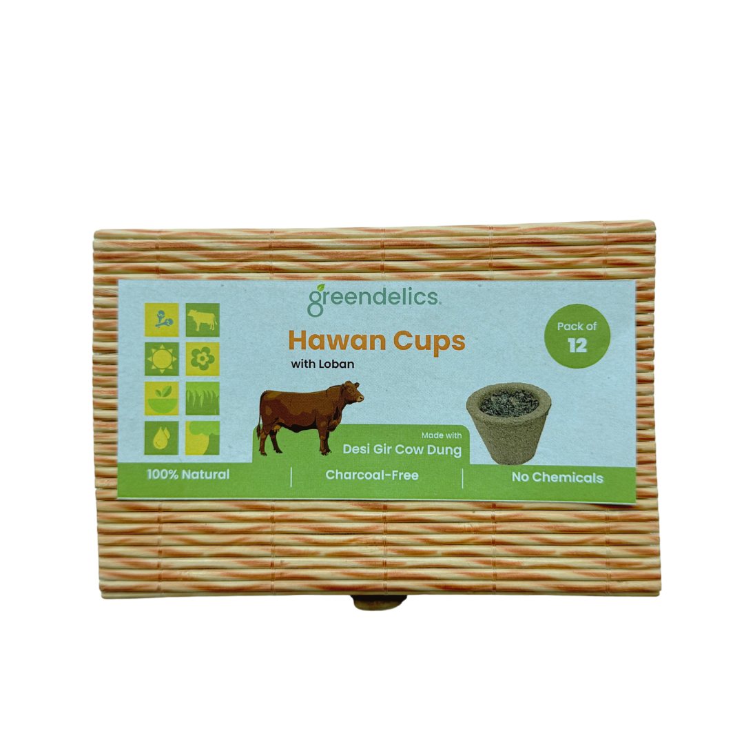 Greendelics Cow Dung Hawan Cups with Loban (Pack of 12)