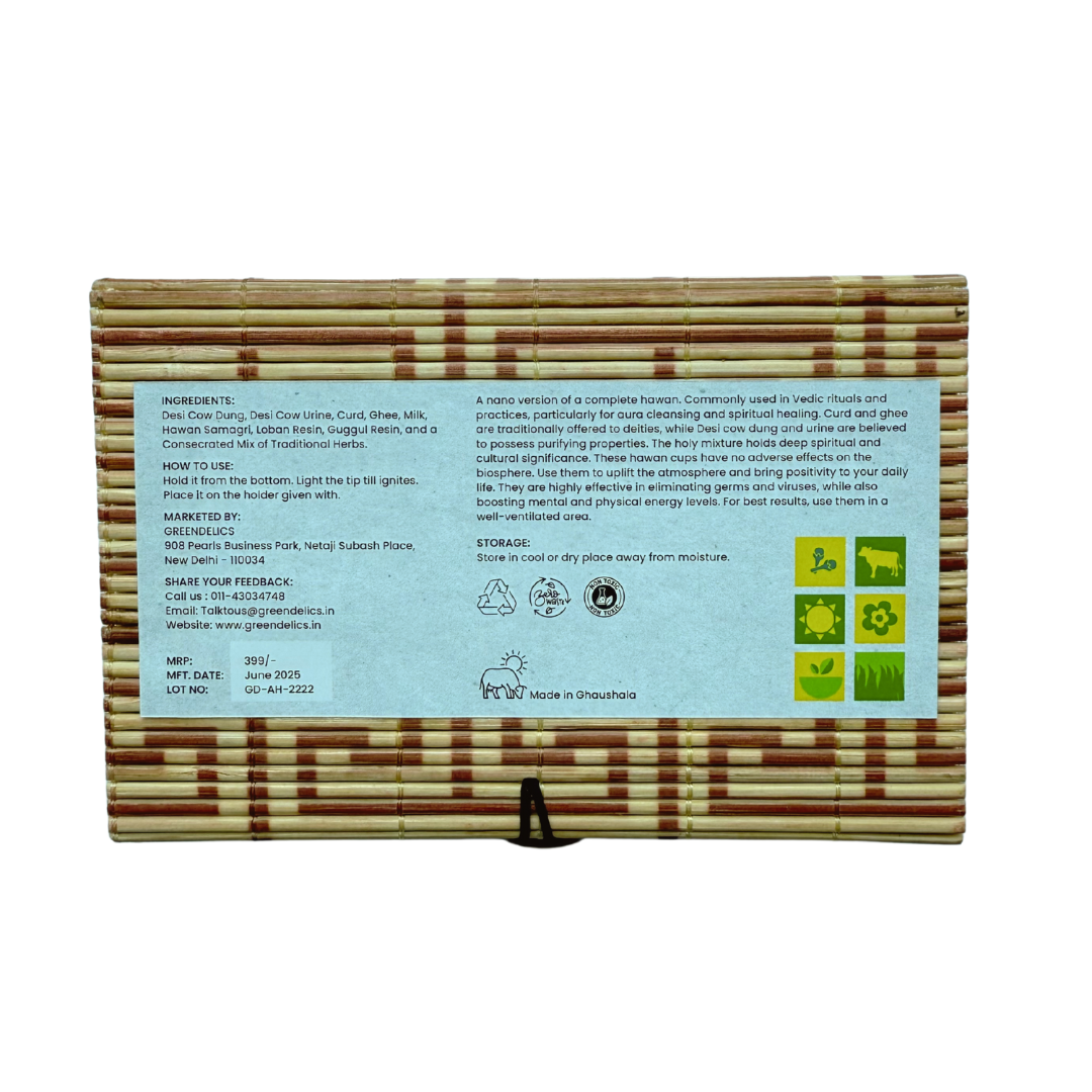 Greendelics Cow Dung Hawan Cups with Loban (Pack of 12)